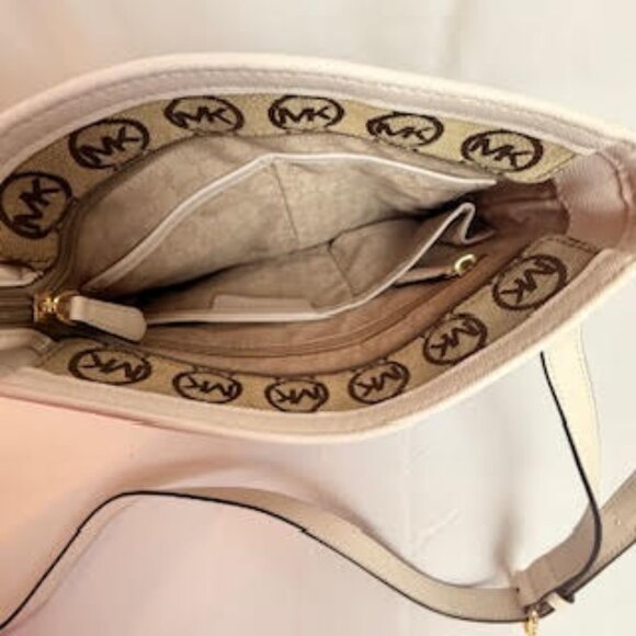 MICHAEL KORS Jet Set MK Logo Crossbody Bag Tan & Cream Adjustable Strap - Picture 9 of 10
